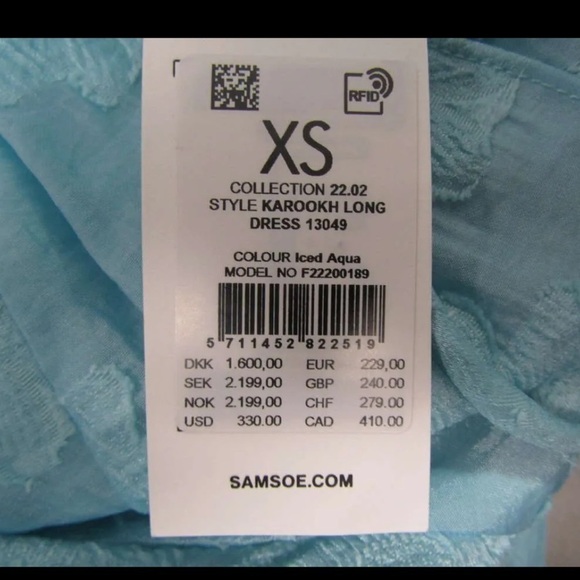 NWT SAMSOE SAMOE Karookh Long Dress Maxi Dress Iced Aqua XS - Picture 8 of 9